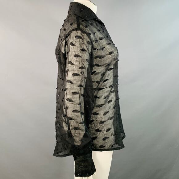 TOKYO JAMES Size L Sheer Black Linen Paisley Beaded Embroidered Shirt - Picture 3 of 10